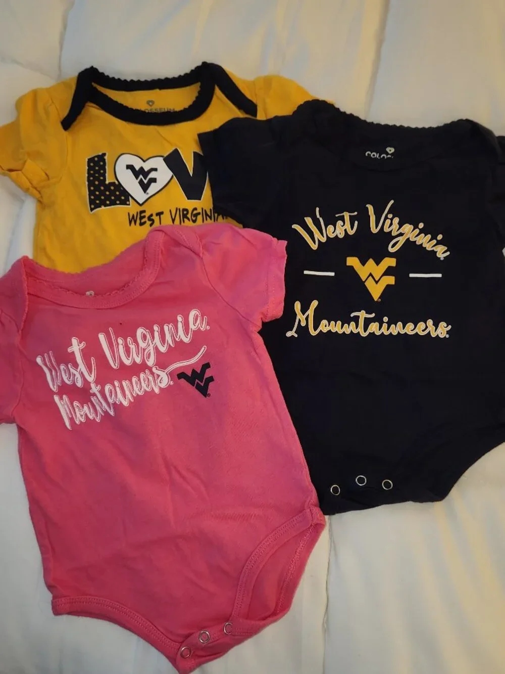 Baby Clothes: 3-6M: 3 x Bodysuits West Virginia University WVU